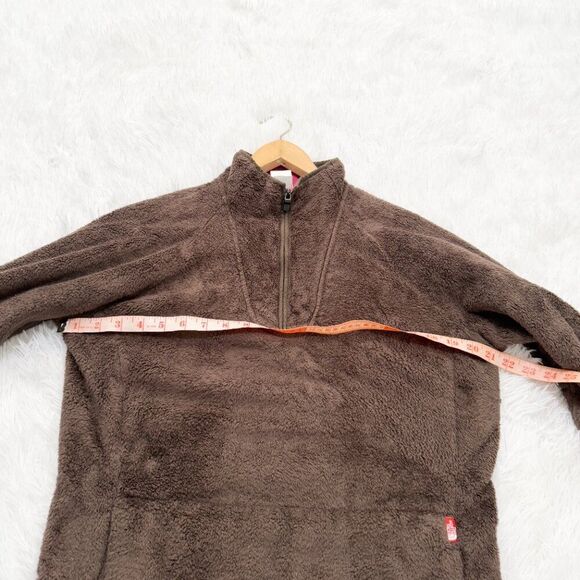 Women North Face Sweater 1/4 Zip Fleece Outdoor Jacket in Brown Size Large - Picture 3 of 9